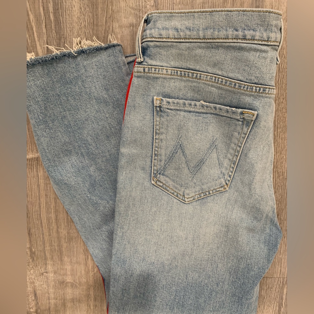 MOTHER Womens The Insider Crop Step Fray Thanks Again Racer Stripe Jeans Sz 31 - Picture 4 of 8